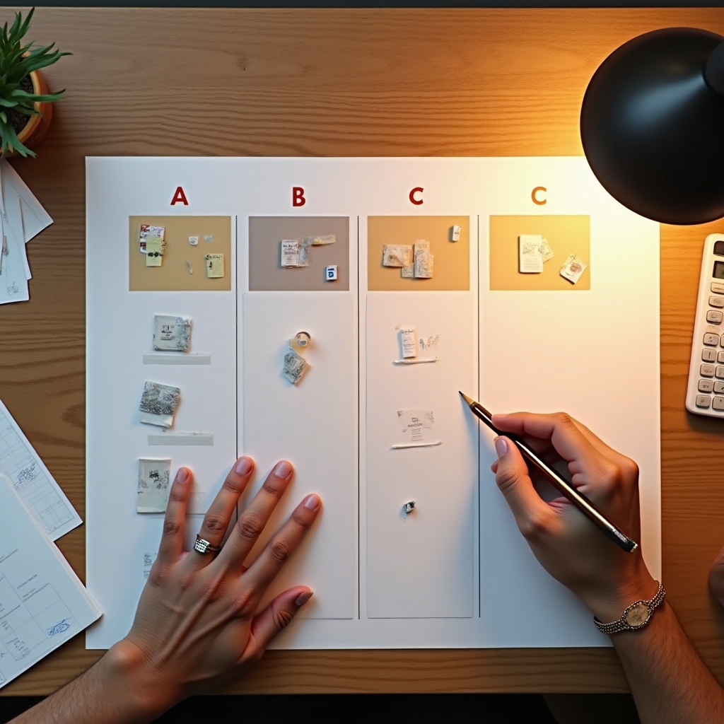 Diagrama de clasificación ABC de productos sobre mesa de trabajo